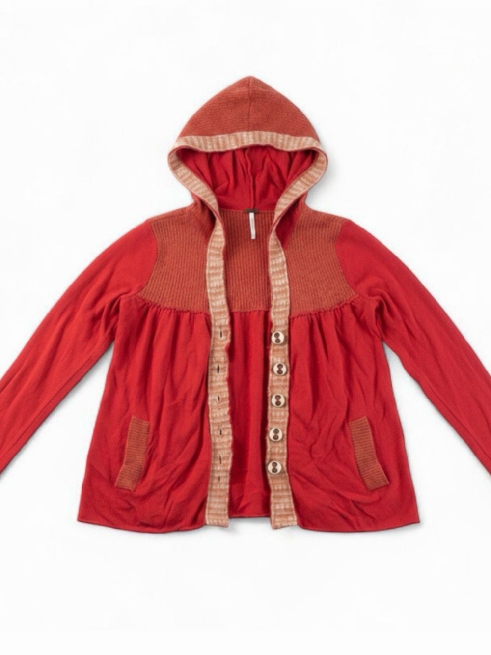 Free People Elga Babydoll Wool Hooded Cardigan Red Women XS